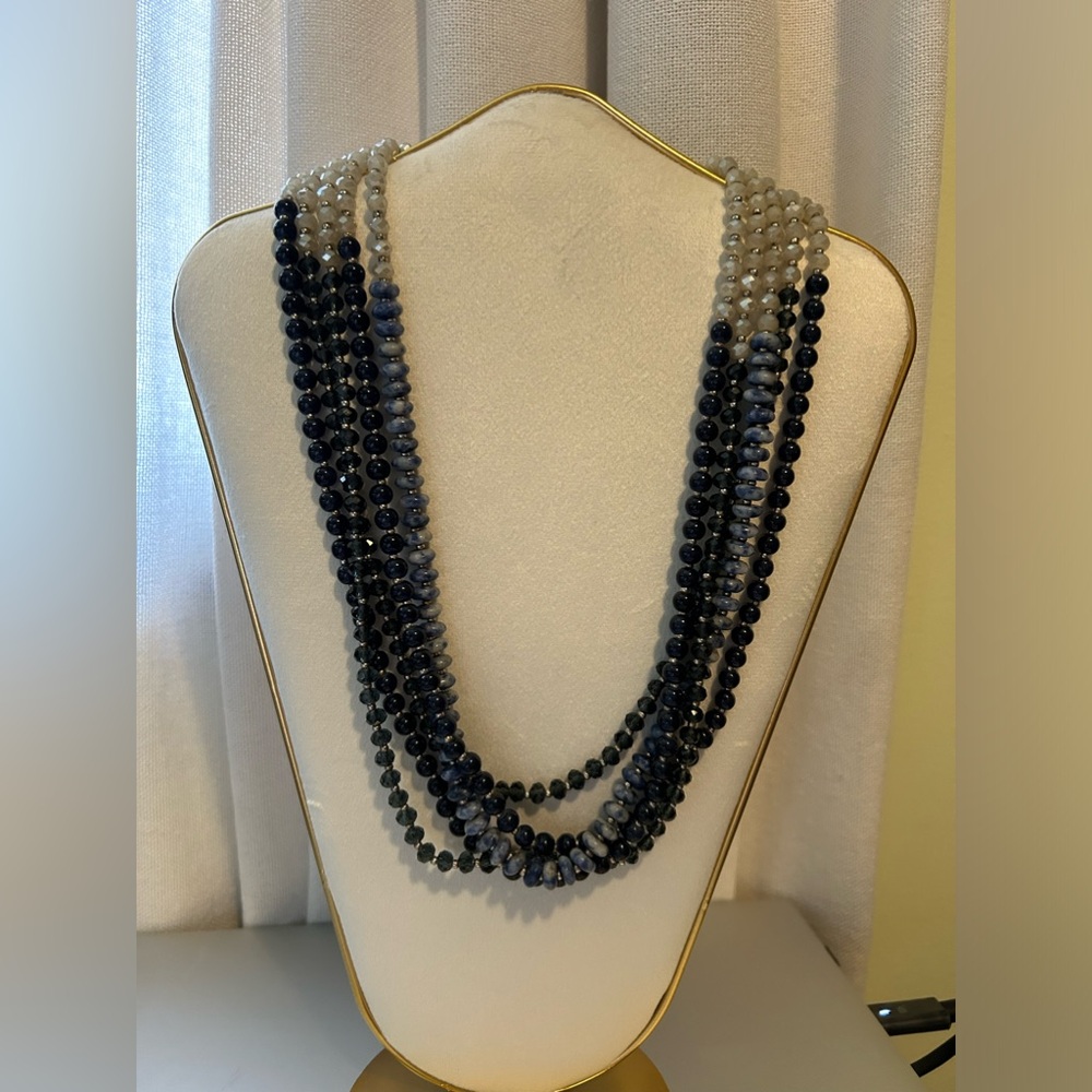 Ann Taylor LOFT Multi Strand Gorgeous Crystal Statement Necklace Sodalite Stone